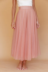 Jasmine Organza Mesh Elasticated Waist Midi Skirt Lipstick