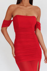 Melonie Off-Shoulder Mesh Maxi Dress Red