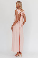 Dorothea High Cowl Open Back Maxi Dress Dusty Pink