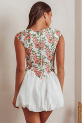 Gracelina Cap Sleeve Bubble Hem Mini Dress Floral Pink
