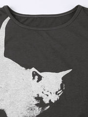 Cat Print Cropped Tank Top